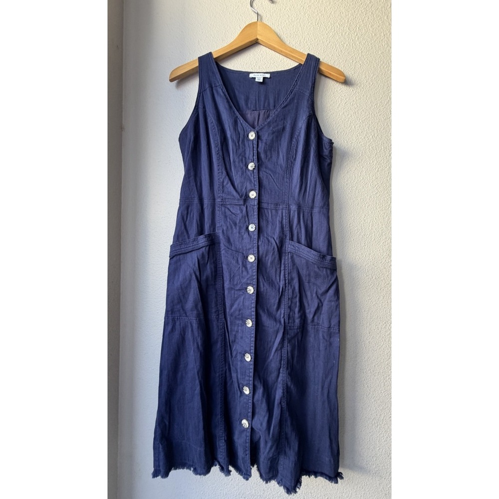 PURE NAVY Button Front Sleeveless Jumper Dress Size M Cotton Modest Navy Pocket